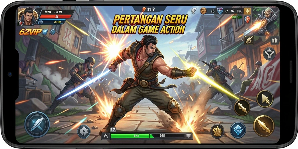 Screenshot gameplay mendebarkan dari 62VIP saat pertarungan berlangsung.