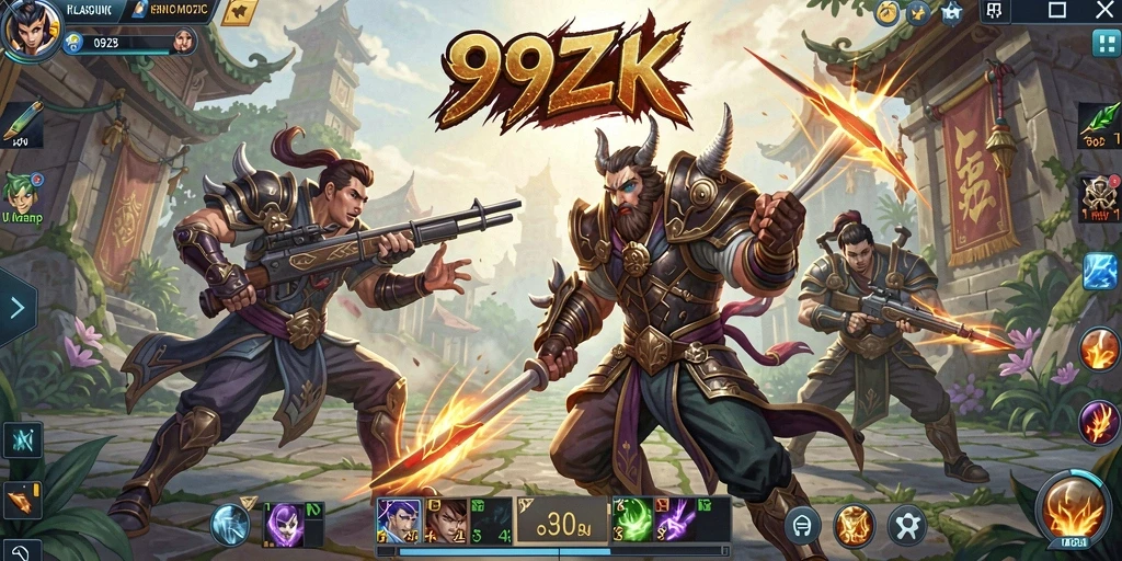 Screenshot menampilkan aksi seru dalam permainan MOBA 99ZK.