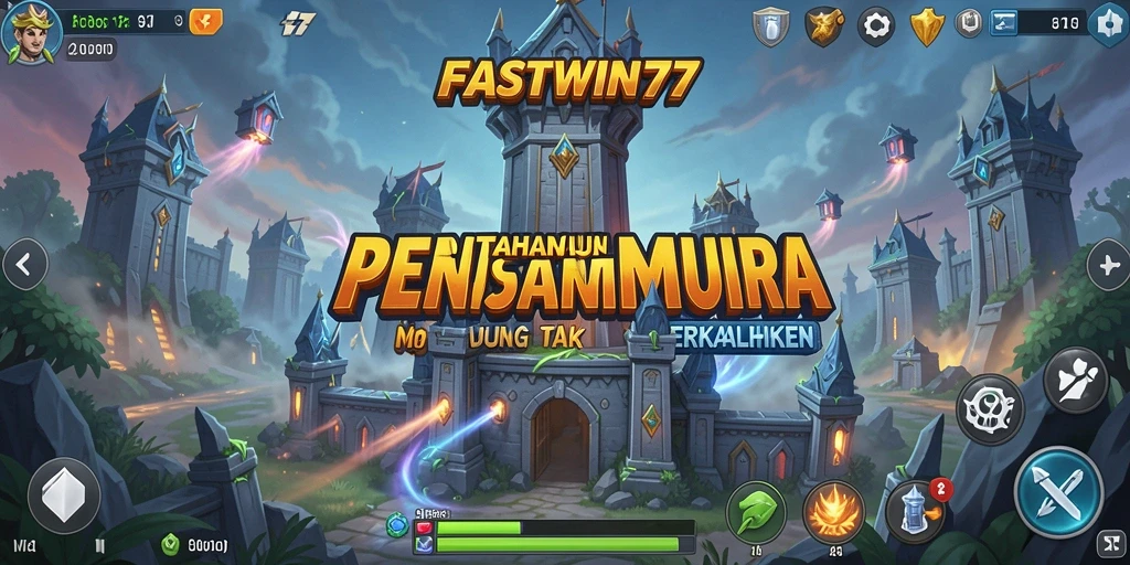 Screenshot FASTWIN77 menunjukkan aksi menara pertahanan melawan gelombang musuh.