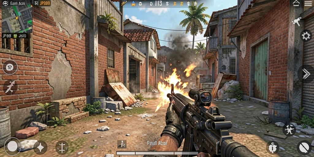 Screenshot gameplay JPS88 menampilkan aksi tembak-menembak yang mendebarkan.