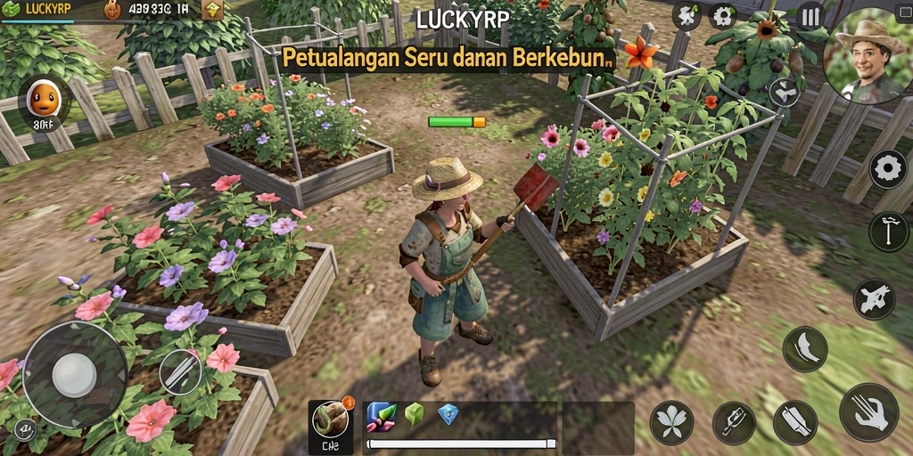 Tampilan gameplay LUCKYRP yang menyenangkan dan interaktif dalam berkebun.