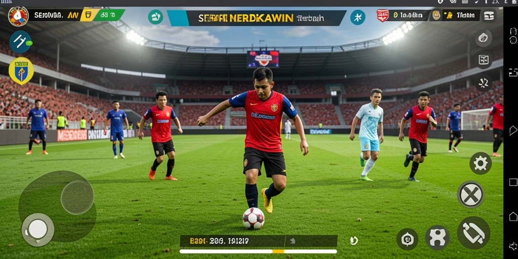 Tampilan gameplay menarik dari MERDEKAWIN dengan aksi sepak bola seru.
