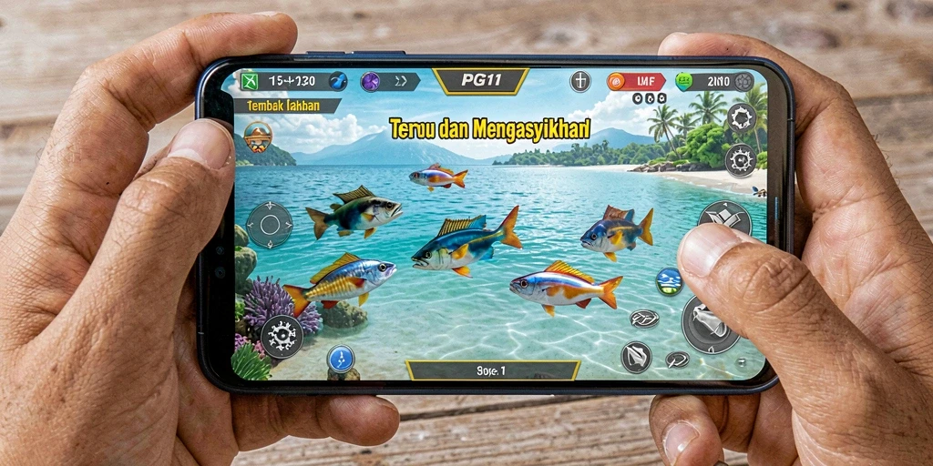 Screenshot PG11 menampilkan aksi menembak ikan yang menegangkan.