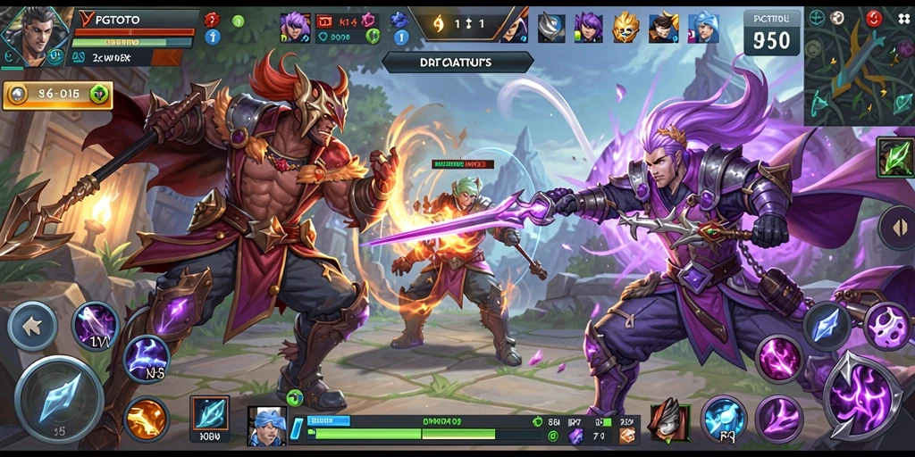 Tangkapan layar PGTOTO menampilkan pertarungan karakter dalam arena MOBA.