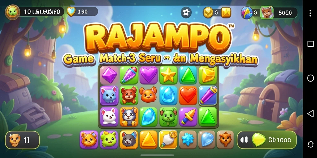Tampilan gameplay seru di RAJAMPO dengan tantangan Match-3.