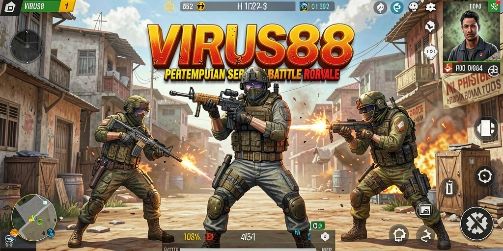Screenshot gameplay VIRUS88 menampilkan aksi Battle Royale yang mendebarkan.