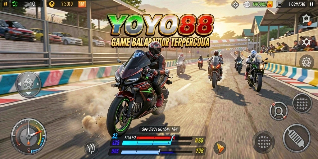 Tampilan gameplay seru balap motor di YOYO88 yang menegangkan.